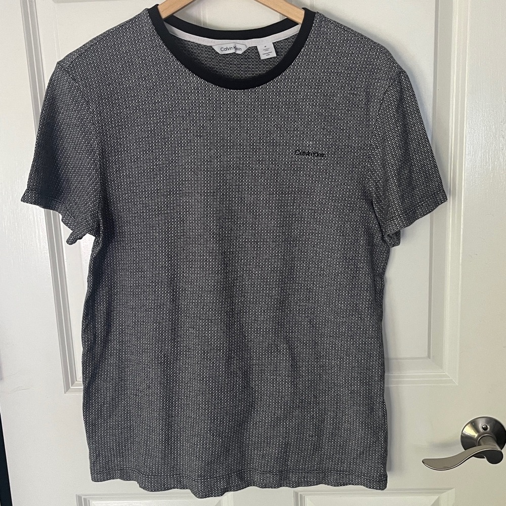 Calvin Klein Black & White Crewneck Cotton Knit short sleeve Tee Sz med